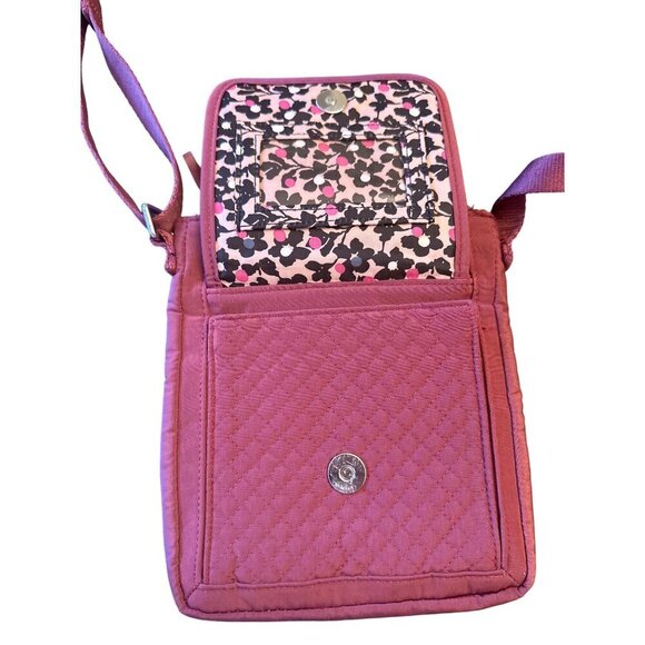 Vera Bradley Quilted Crossbody Bag In Raspberry Pink With Floral Lining Adjustab - Picture 3 of 6